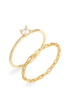 Argento Vivo Sterling Silver Set Of Two Rings In Gold