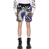 Amiri Wide-leg Leather-trimmed Tie-dyed Fleece Drawstring Shorts In Blue