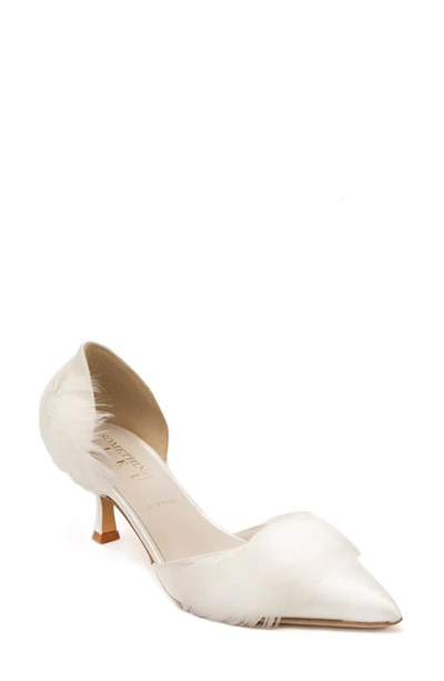 Something Bleu Sofia Satin & Feather D'orsay Pumps In Ivory