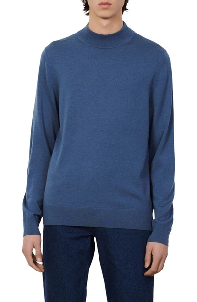 Sandro Industrial Mock Neck Wool Sweater In Blue Grey