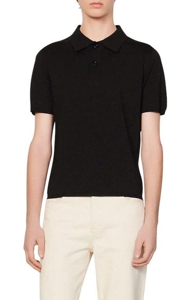 Sandro Pablo Knit Polo Shirt In Black