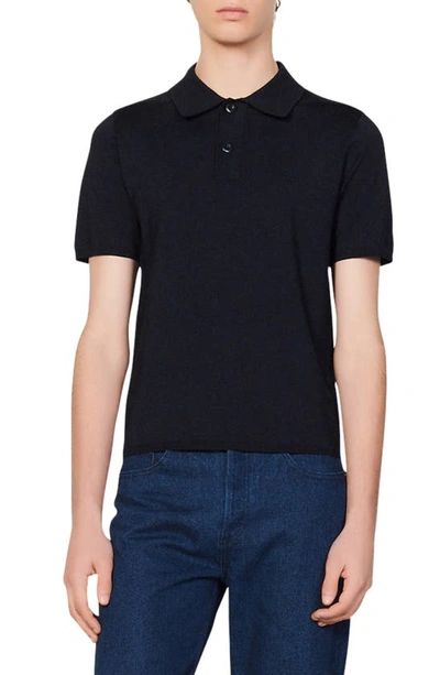 Sandro Pablo Knit Polo Shirt In Navy Blue