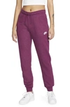 Nike Sportswear Essential Fleece Pants In Sangria/ Heather/ White