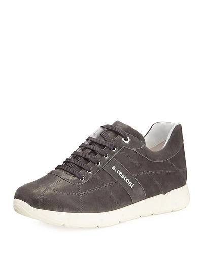 A.testoni Men's Leather Trainer Sneakers In Gray