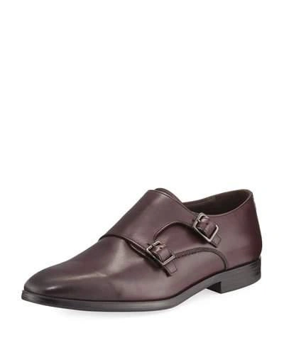 A.testoni Leather Double-monk Shoe In Burgundy