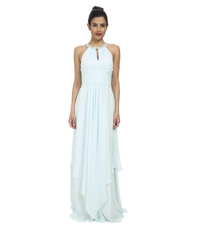 Donna Morgan - Siena Beaded Halter Long Gown (beachglass) Women's Dress |  ModeSens