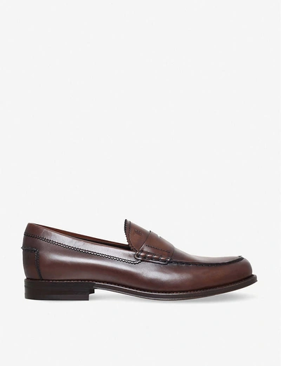 Tod's Penny Bar Detailed Leather Loafers In Dark Brown