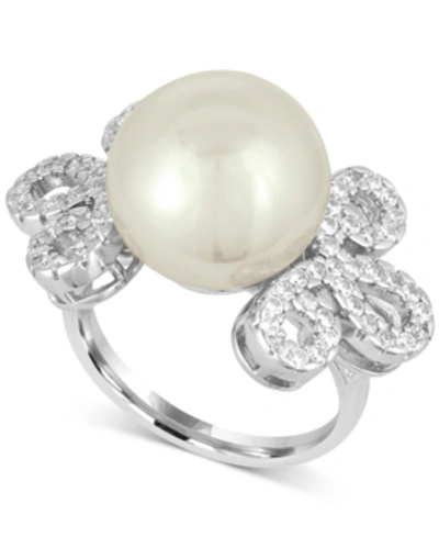 Majorica Sterling Silver Imitation Pearl And Pave Ring In White