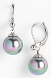 Majorica Simulated Pearl Drop Earrings In Silver/ Grey Pearl