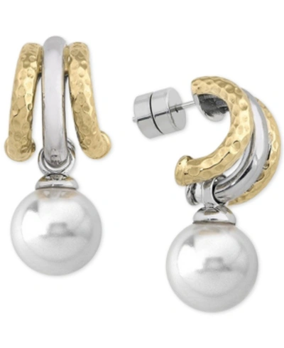Majorica Hammered Metal Simulated Pearl Earrings In White
