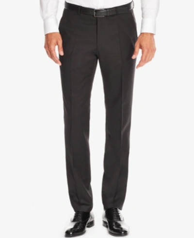 Hugo Boss Lenon Cyl Flat Front Straight Leg Solid Wool Dress Pants In Black