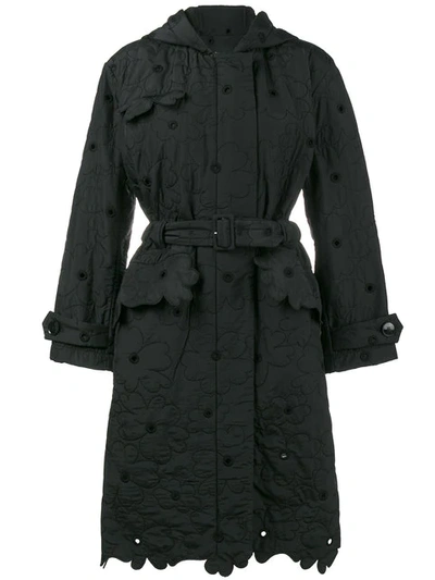 Simone Rocha Floral Scalloped Hem Parka In Black