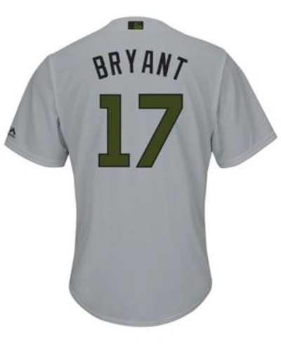Majestic Men's Kris Bryant Chicago Cubs Usmc Cool Base Jersey In Gray/darkgreen