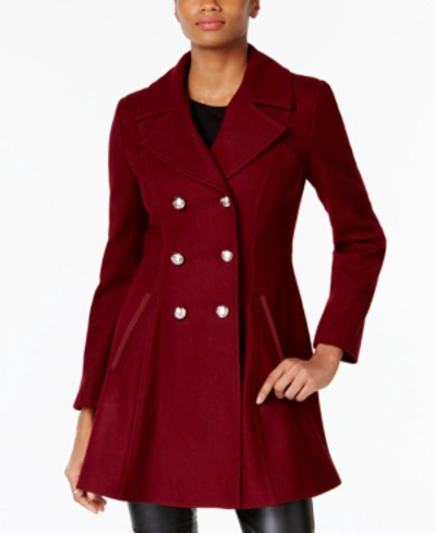 Laundry By Shelli Segal Petite Skirted Wool-blend Peacoat, Created For Macy's In Cabernet
