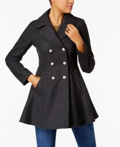 Laundry By Shelli Segal Petite Skirted Wool-blend Peacoat, Created For Macy's In Black
