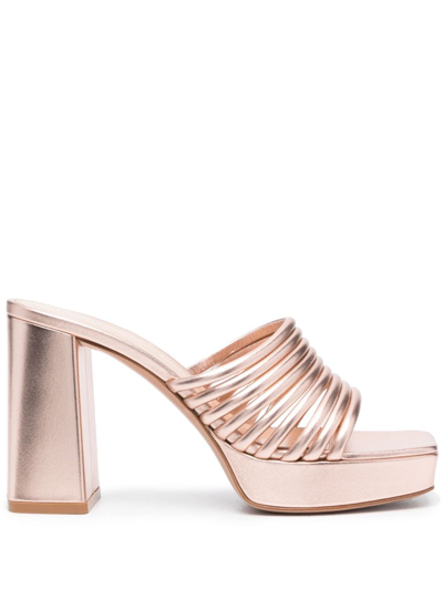 Gianvito Rossi Lena Metallic Platform Mules Sandals In Pink