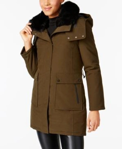 French Connection Faux-fur-collar Hooded Parka In Russian Pine