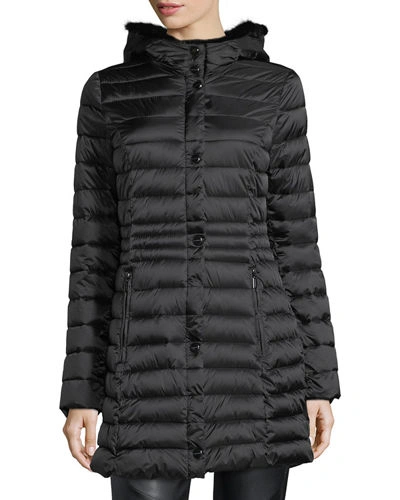 Laundry By Shelli Segal Mercury Puffer Coat With Faux Fur Trimmed Hood In Black