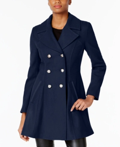 Laundry By Shelli Segal Petite Skirted Wool-blend Peacoat, Created For Macy's In Classic Navy