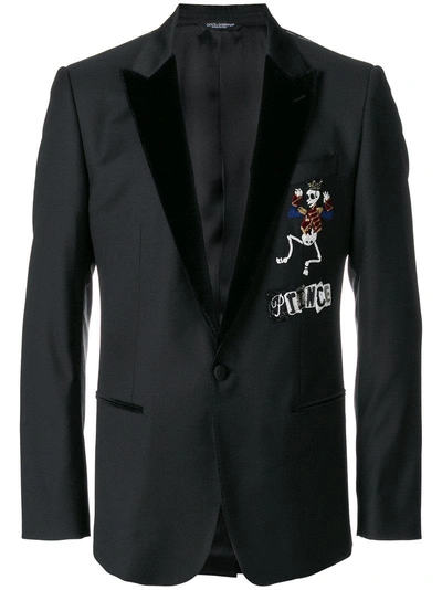 Dolce & Gabbana Skeleton Prince Appliqué Blazer In Black