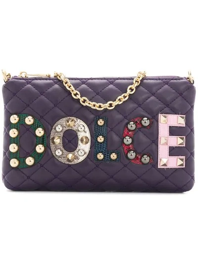 Dolce & Gabbana Mini Quilted Shoulder Bag With Patch Appliqués In Purple