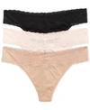 Natori Bliss 3-pk. Perfection Lace-trim Thong 750092mp In Tulle/cafe/black