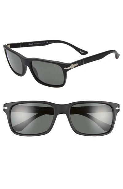 Persol 58mm Polarized Rectangle Sunglasses - Matte Black/ Black Solid