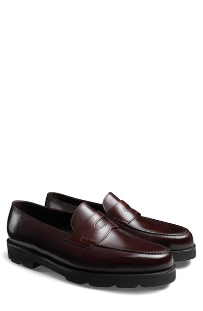 John Lobb Men's Lug-sole Iconic Penny Leather Loafers In Dark Brown