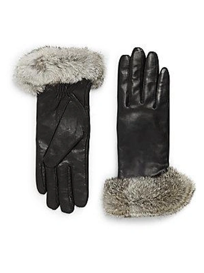 Surell Leather & Rabbit Fur Gloves In Chinchilla