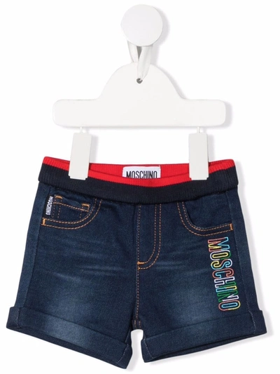 Moschino Babies' Embroidered-logo Denim Shorts In Blue