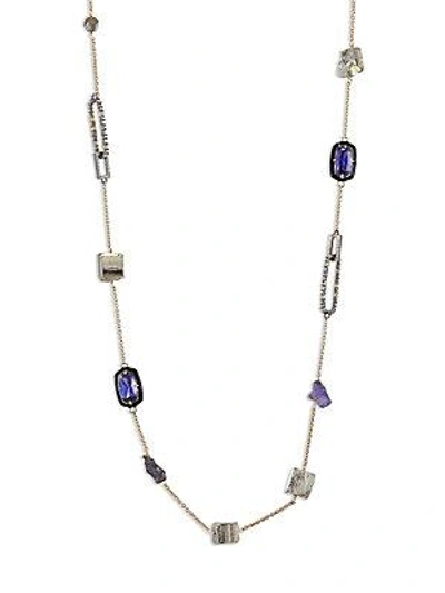 Alexis Bittar Two-tone Crystal-encrusted Mixed Stone Station Necklace In Gold-multi