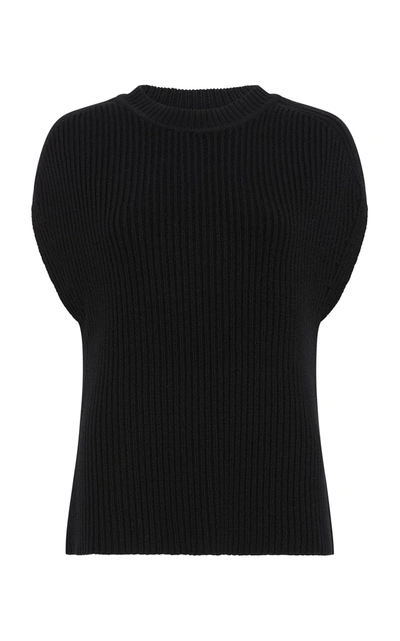 St. Agni Women's Ribbed Knit Cotton Vest In Black,neutral