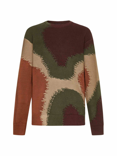 Dolce & Gabbana Cotton Round-neck Sweater With Camouflage Intarsia In Multi