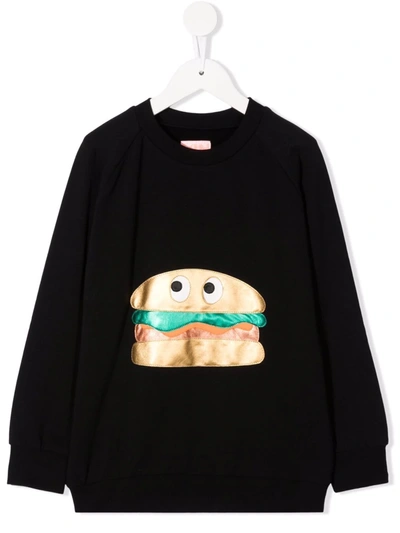 Wauw Capow By Bangbang Kids' Metallic Burger-patch Sweatshirt In Black