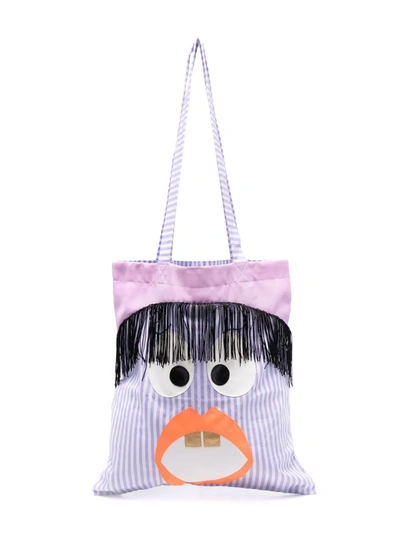 Wauw Capow By Bangbang Kids' Striped Face-patch Shoulder Bag In Purple