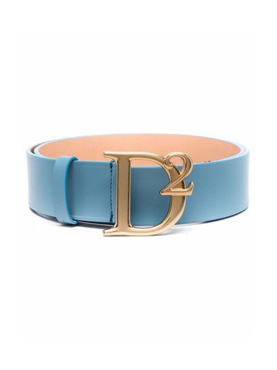 Dsquared2 Logo Buckle Leather Belt In Blue