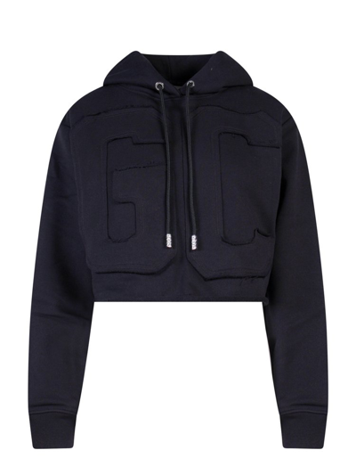 Gcds Logo-embroidered Cropped Hoodie In Black