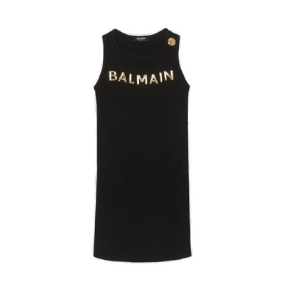 Balmain Teen Logo-print Sleeveless Dress In Black