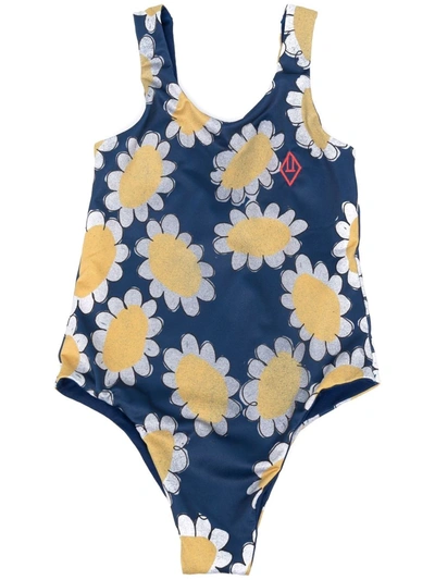 The Animals Observatory Kids Navy Flowers Trout One-piece Swimsuit In Blue