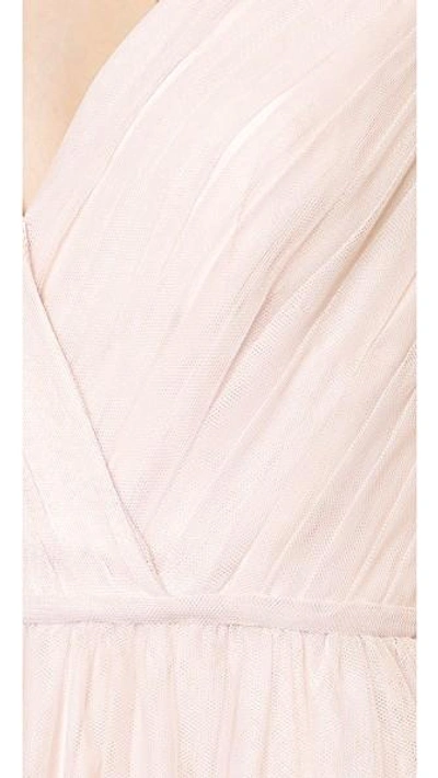 Monique Lhuillier Bridesmaids Shirred Multi Tone V Neck Gown In Blush/lavender