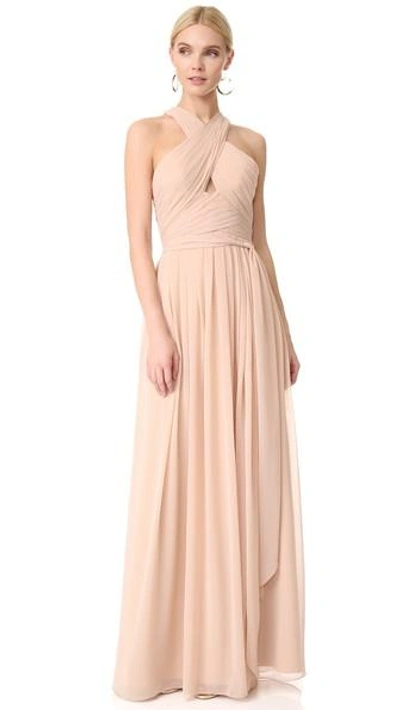 Monique Lhuillier Bridesmaids Halter Gown With Cutout In Bamboo