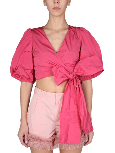 Red Valentino Redvalentino Puff Sleeved Bow Detailed Top In Fuchsia