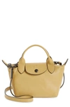 Longchamp Mini Le Pliage Cuir Leather Top Handle Bag In Desert