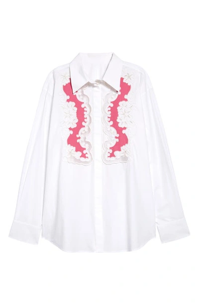 Valentino Beaded-trim Floral-detail Tailored Shirt In White