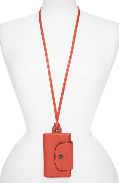 Longchamp Le Pilage Cuir Leather Cardholder In Terracotta