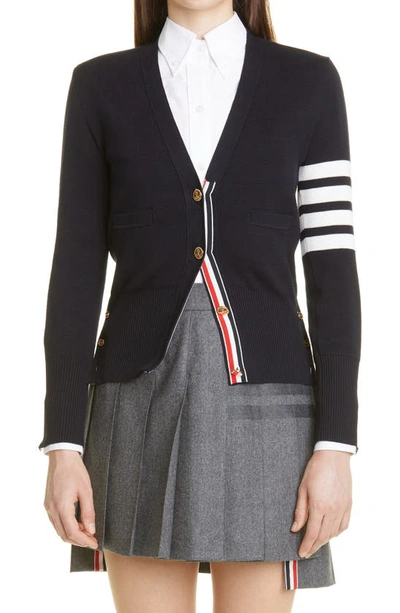 Thom Browne Milano Stitch V-neck 4-bar Cardigan In Navy