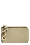 Chloé Alphabet Zip Leather Card Holder In Slate Green