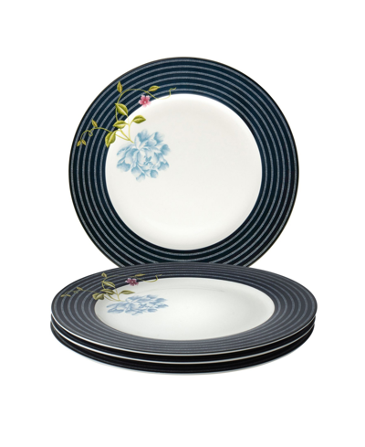 Laura Ashley Heritage Collectables Midnight Candy Plates In Gift Box, Set Of 4 In White With Dark Blue Stripes