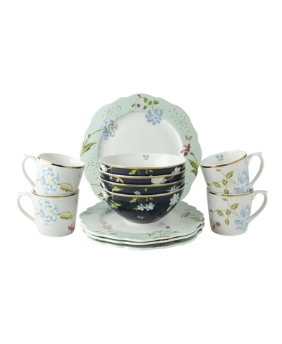 Laura Ashley Heritage Collectables Dinner Set In Gift Box, 12 Pieces In White With Dark Blue And Green