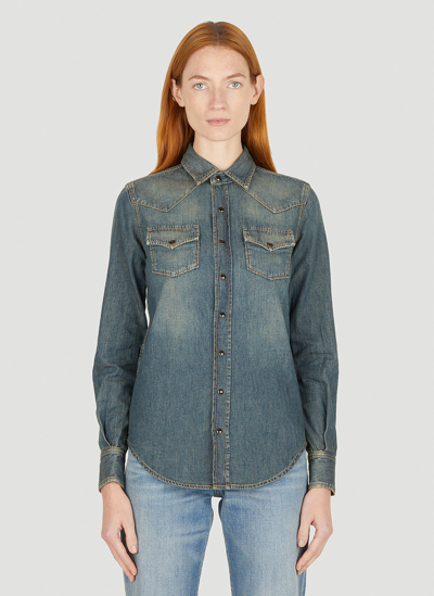 Saint Laurent Classic Western Denim Shirt In Blue